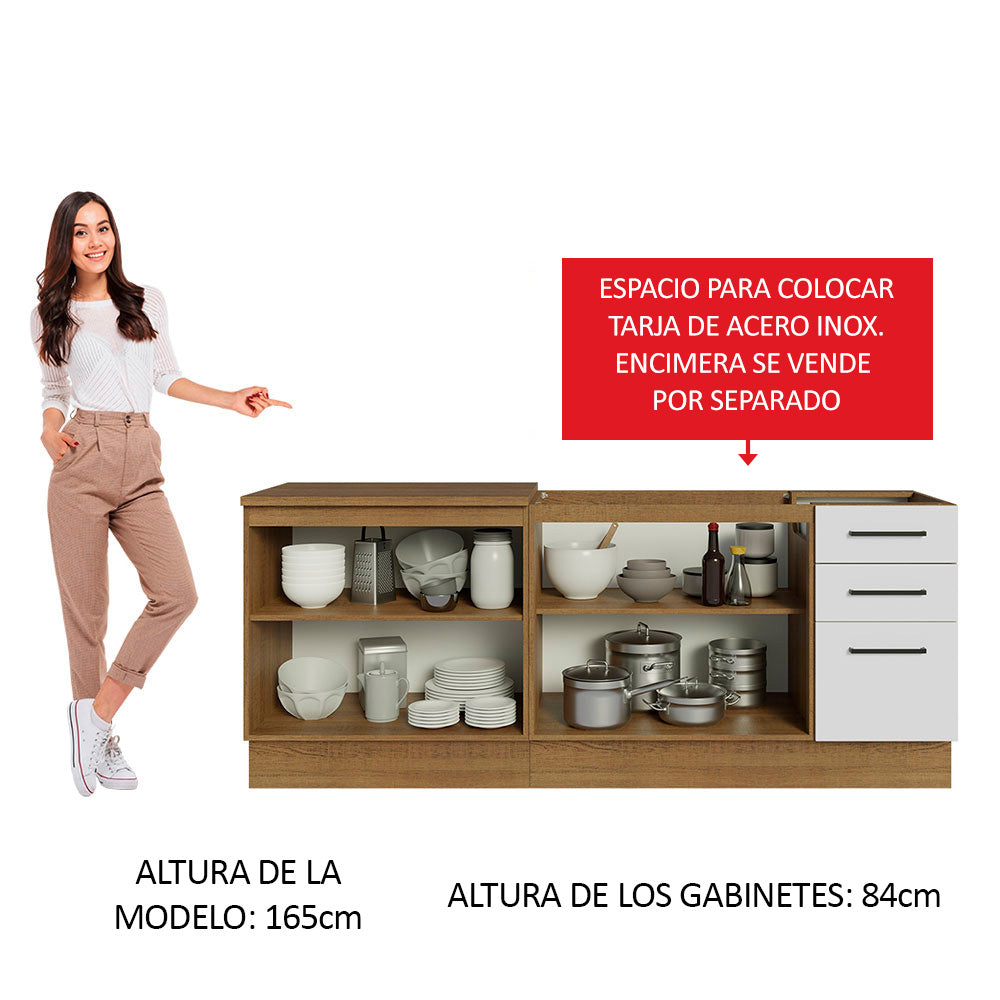 Kit con 2 Muebles de Cocina 3 Cajones y 4 Puertas (Sin Encimera Ni Fregadero) Marrón/Blanco Agata 01