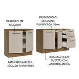 Kit con 2 Muebles de Cocina 3 Cajones y 4 Puertas (Sin Encimera Ni Fregadero) Marrón/Crema Agata 01