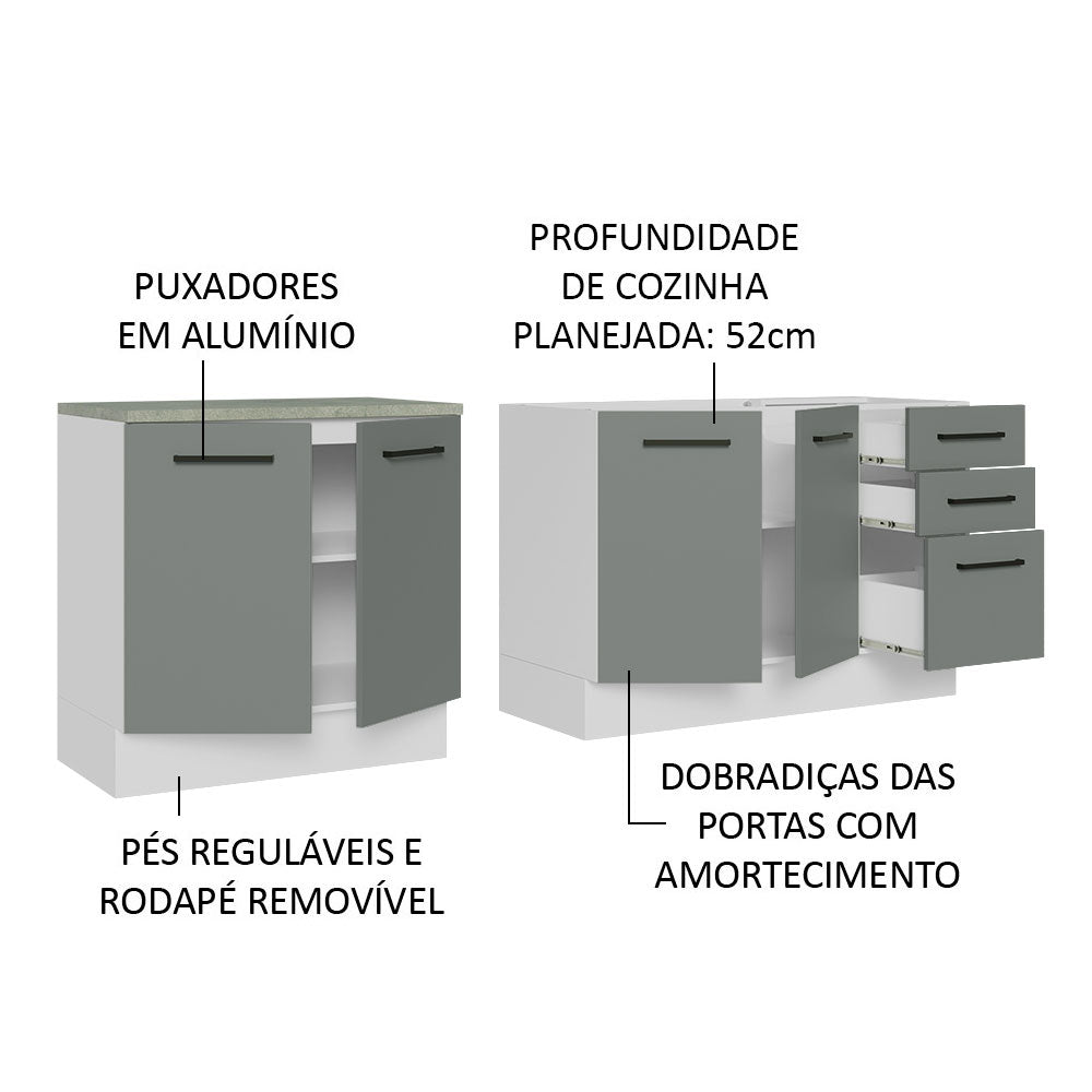 Kit 2 Gabinetes Bajos de Cocina 200 cm Sin Encimera Blanco/Gris Agata Madesa