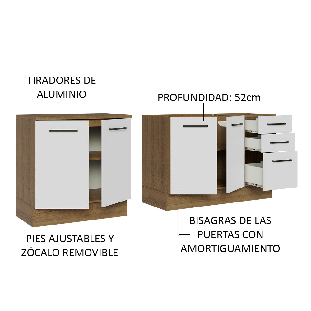 Mueble de Cocina 200cm Con Tarja Agata Marrón/Blanco