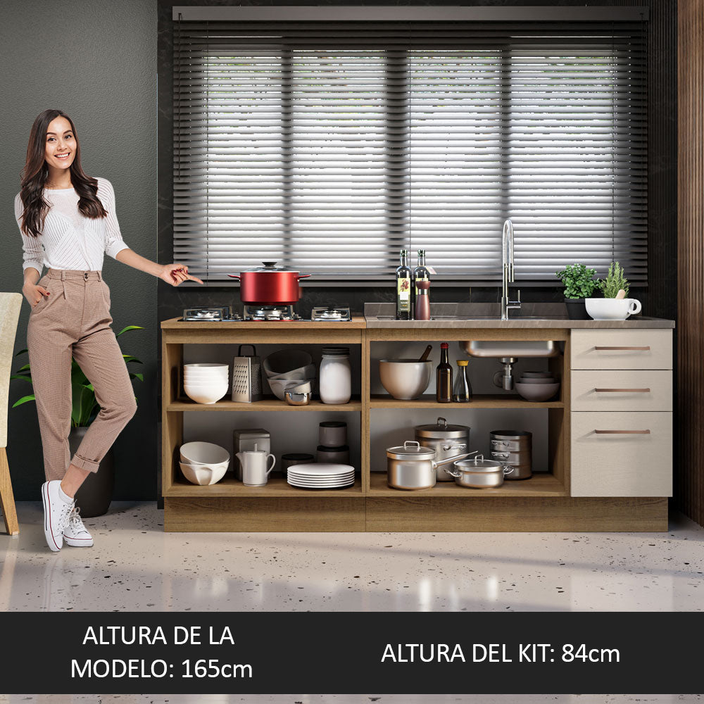 Mueble de Cocina 200cm Con Tarja Agata Marrón/Crema