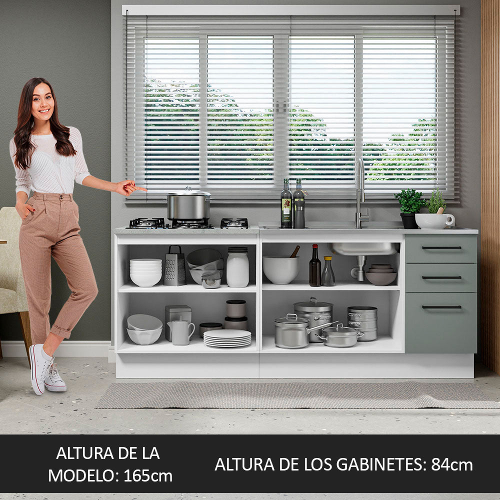 Kit 2 Gabinetes Bajos de Cocina 200 cm Blanco/Gris Agata Madesa