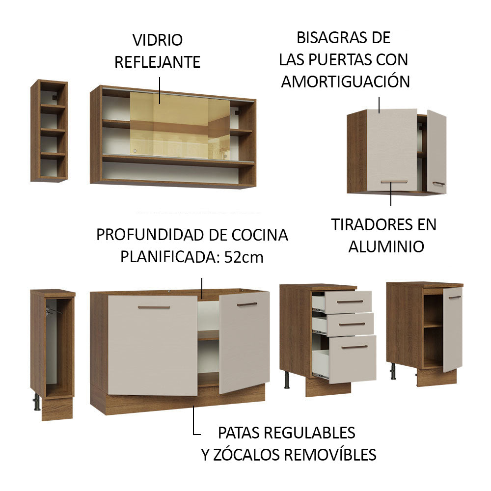 Cocina Integral 220 cm Marrón/Crema Agata Madesa