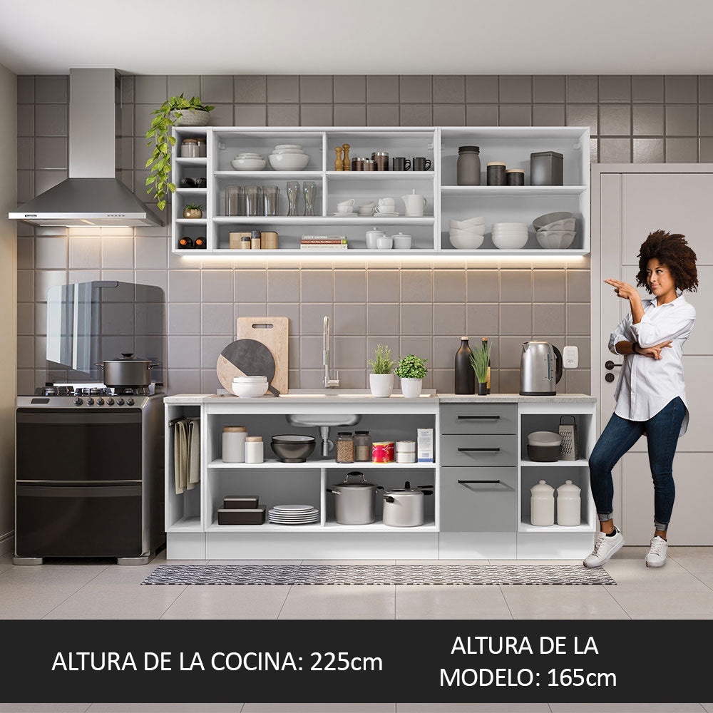 Cocina Compacta 220 cm Blanco/Gris Agata Madesa