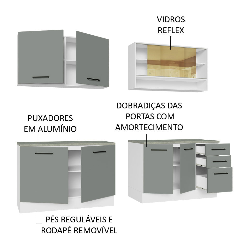Cocina Integral 240 x 60cm Blanco/Gris Agata 01