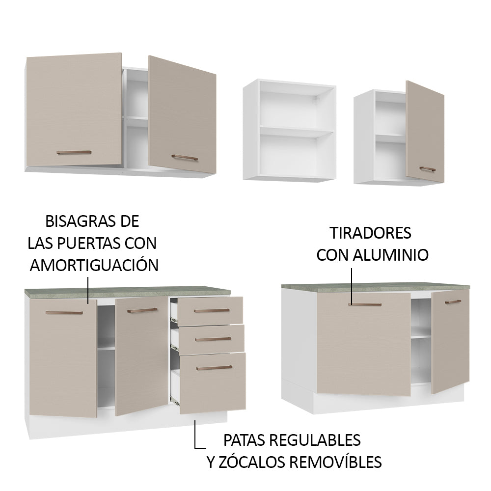 Cocina Integral 240 cm x 60 cm Blanco/Crema Agata 02