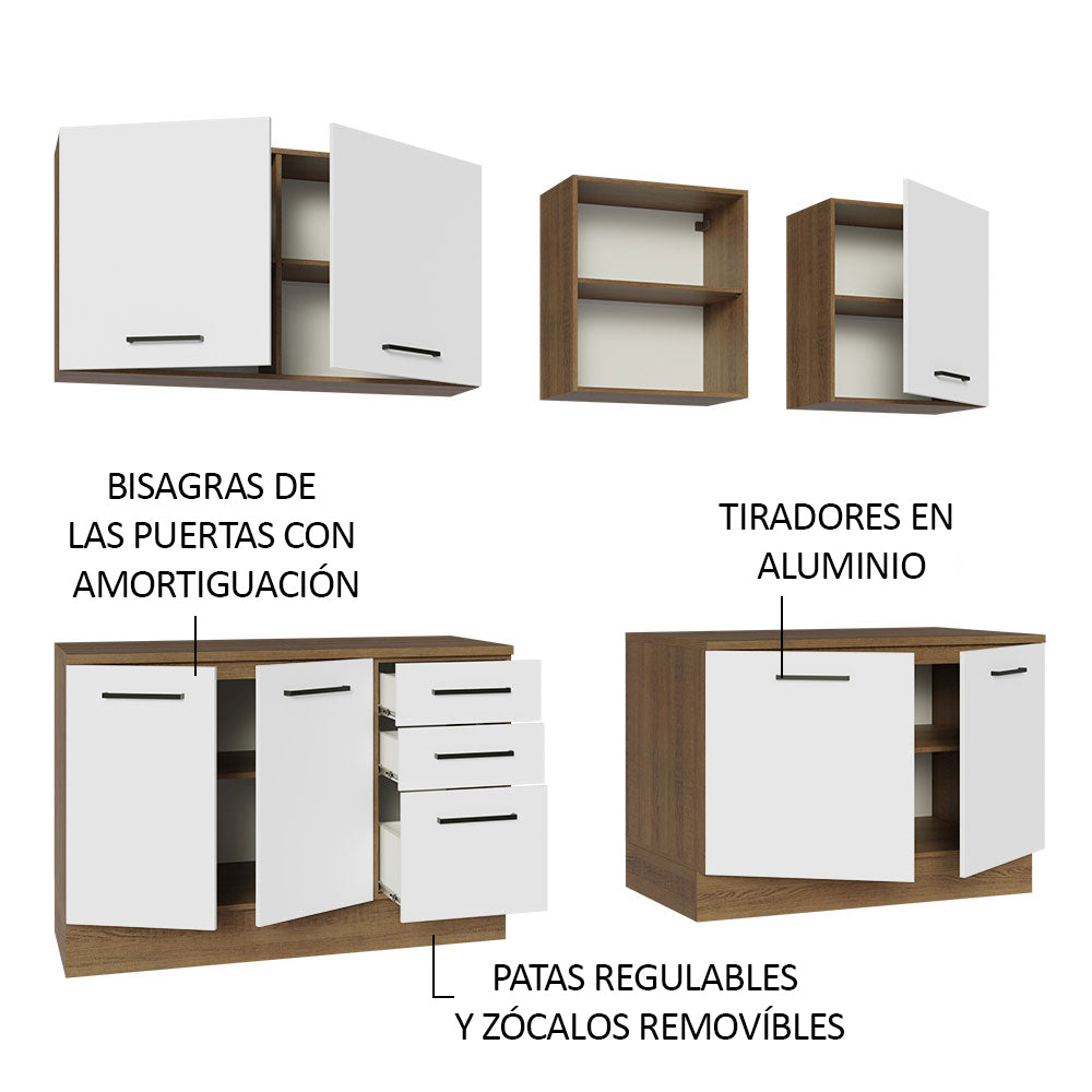 Cocina Compacta 240 x 60 cm 7 Puertas 3 Cajones Marrón/Blanco Agata Madesa