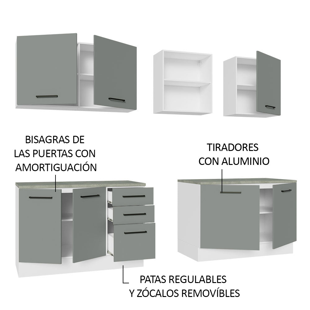 Cocina Compacta 240 x 60 cm 7 Puertas 3 Cajones Blanco/Gris Agata Madesa