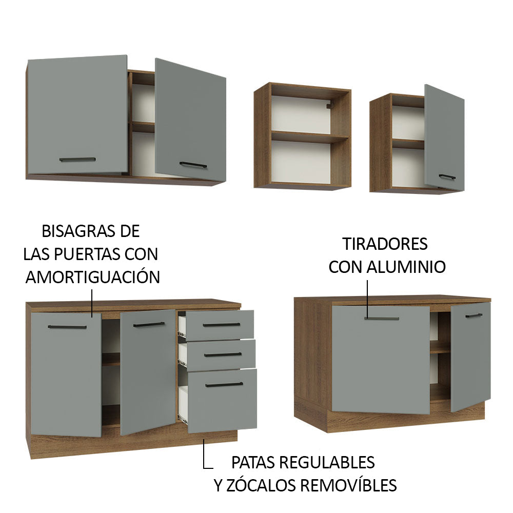 Cocina Compacta 240 x 60 cm 7 Puertas 3 Cajones Marrón/Gris Agata Madesa