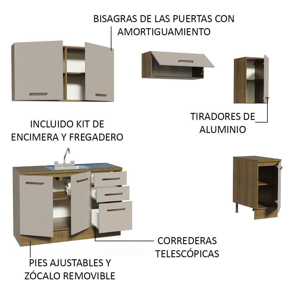 Cocina Integral con Accesorios 240 x 60cm Agata Marrón/Crema