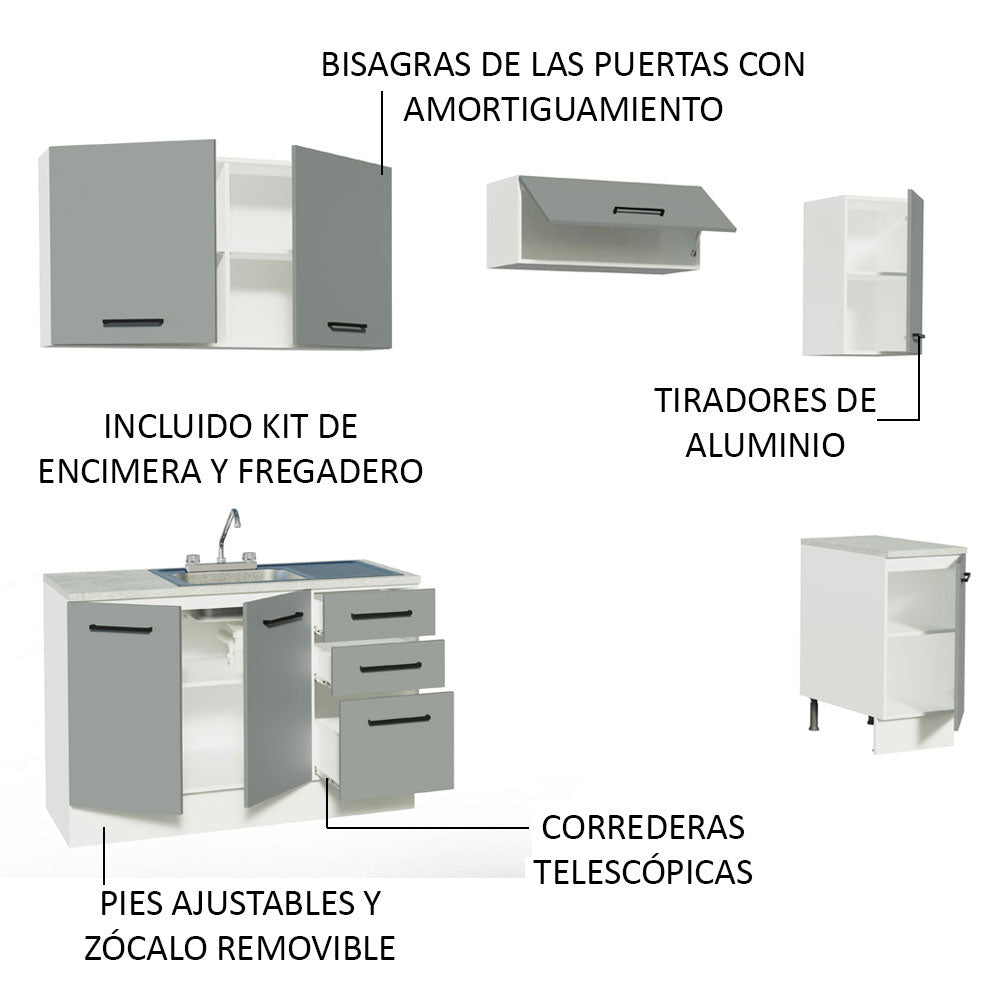 Cocina Compacta 240 cm Blanco/Gris Agata Madesa