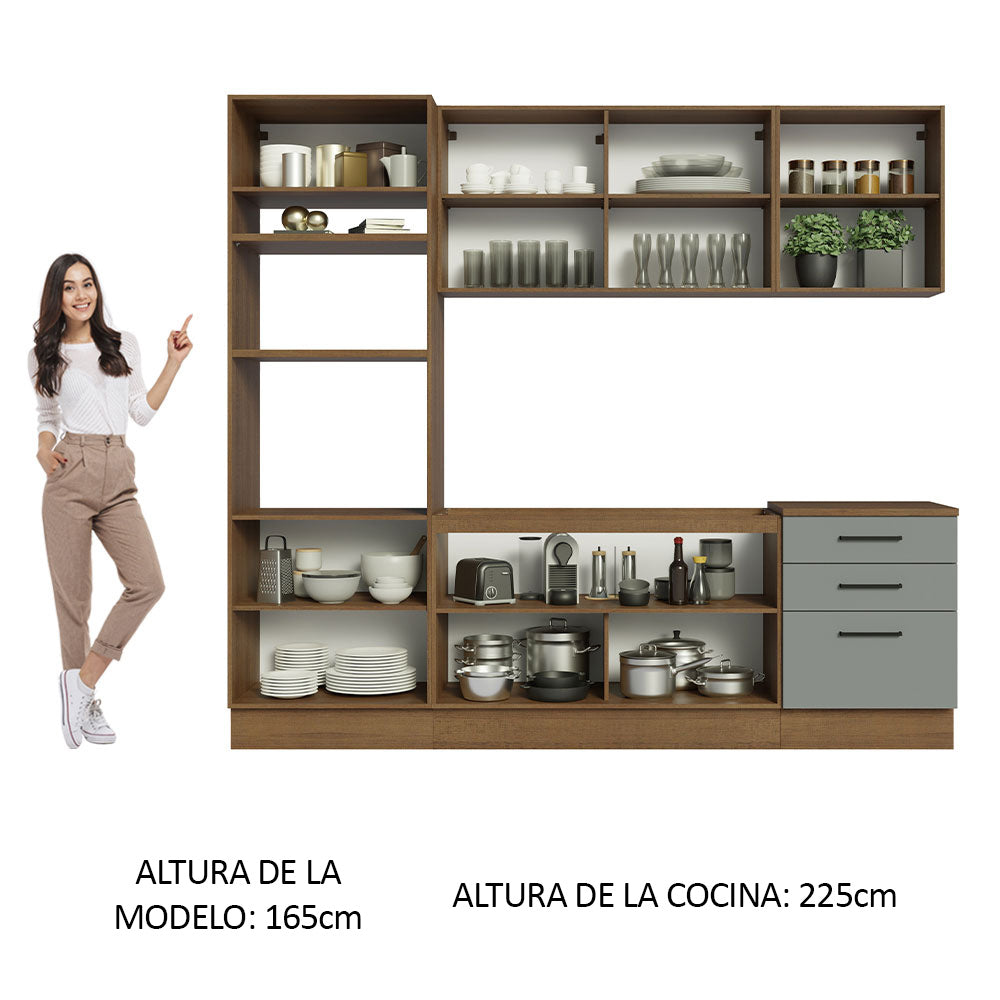 Cocina Integral 250 cm Con Mueble para Horno Marrón/Gris Agata Madesa