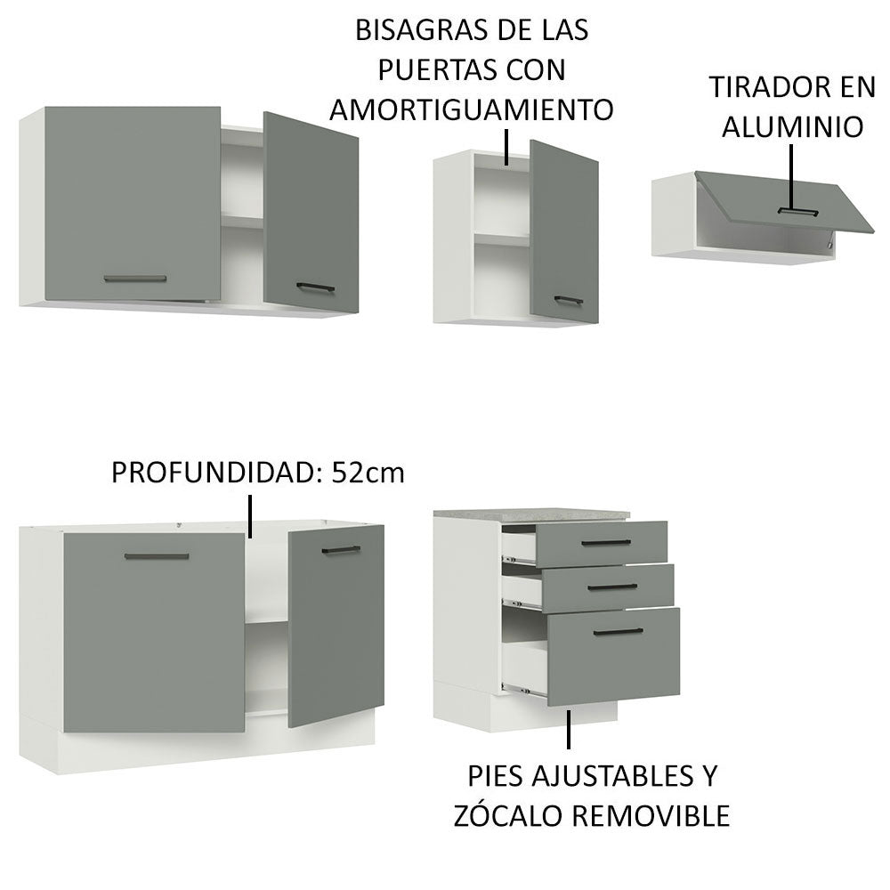 Cocina Integral 260cm Blanco/Gris Agata 02