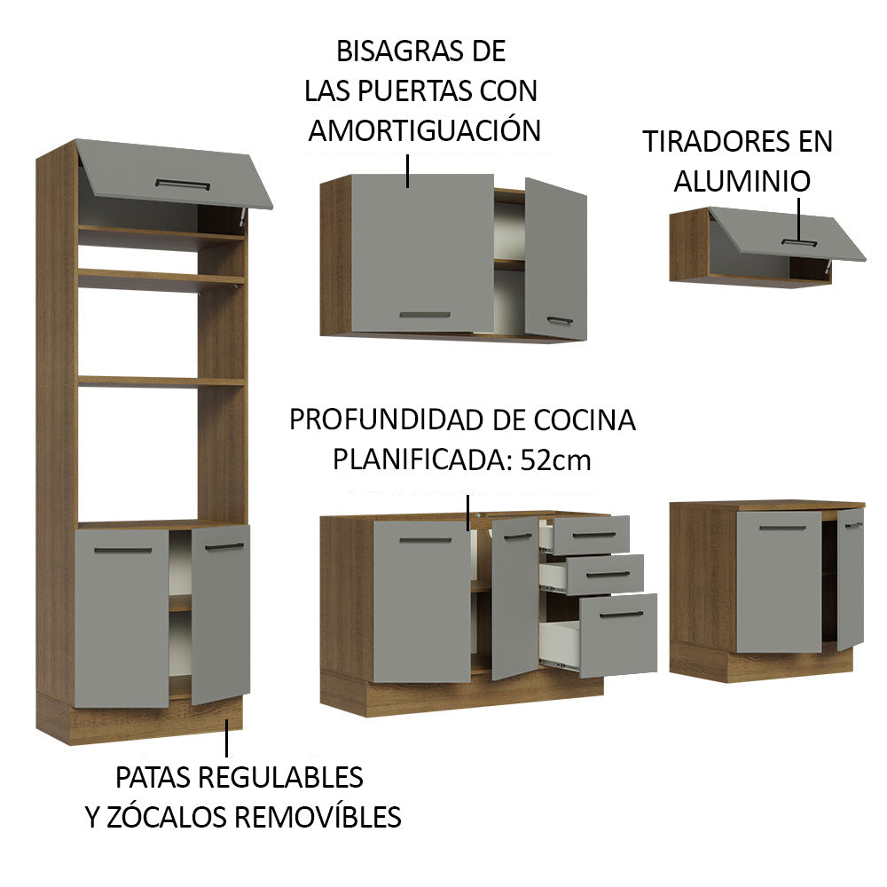 Cocina Integral 270 x 52 cm 10 Puertas 3 Cajones Marrón/Gris Agata Madesa