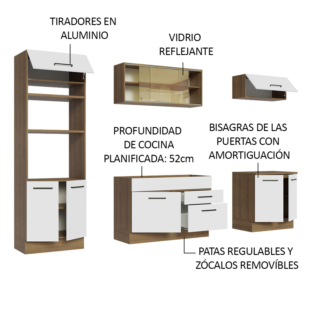 Cocina Integral 270 x 52 cm 9 Puertas 2 Cajones Marrón/Blanco Agata Madesa