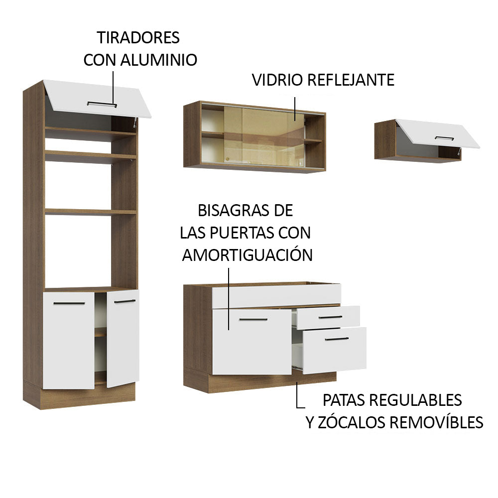 Cocina Integral 270 x 52 cm 7 Puertas 2 CajonesMarrón/Blanco Agata Madesa 04