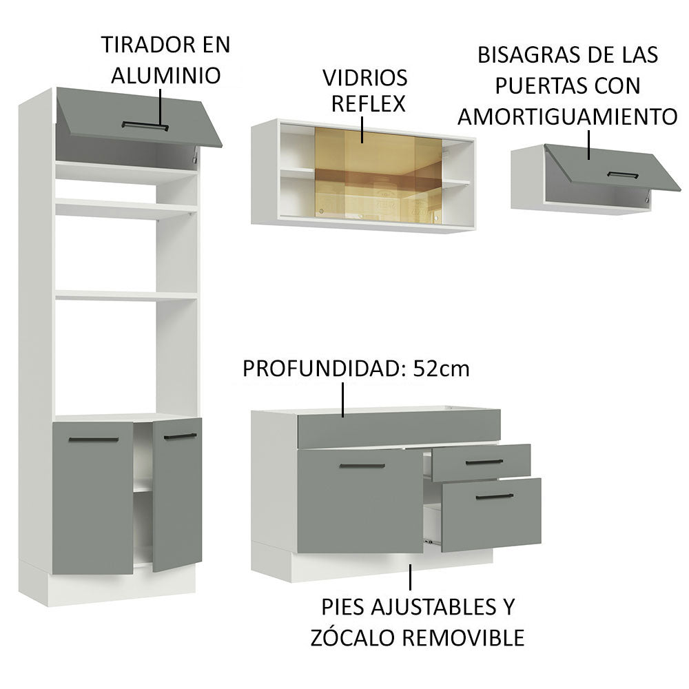 Cocina Integral 270 x 52 cm 7 Puertas 2 Cajones Blanco/Gris Agata Madesa 04