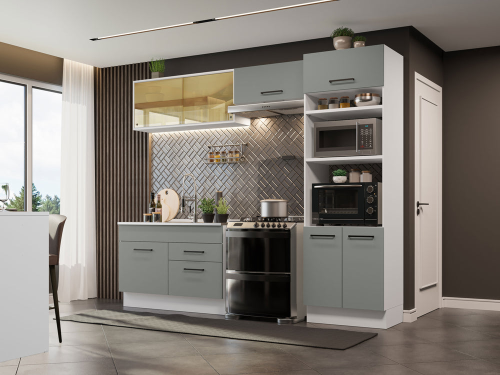 Cocina Integral 270 x 52 cm 7 Puertas 2 Cajones Blanco/Gris Agata Madesa 05