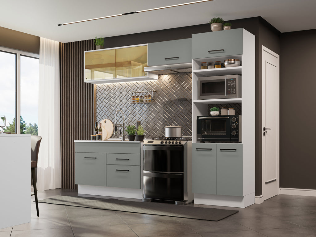Cocina Integral 270 x 52 cm 7 Puertas 2 Cajones Blanco/Gris Agata Madesa 05