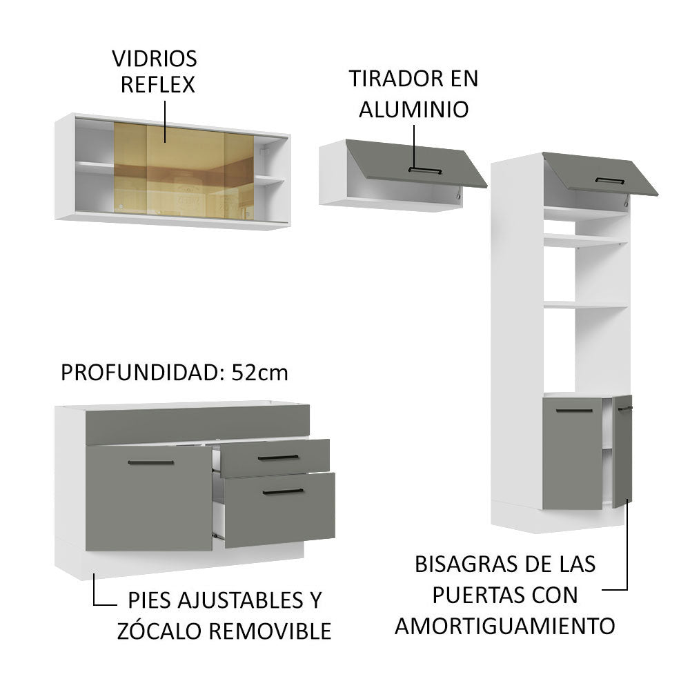 Cocina Integral 270 x 52 cm 7 Puertas 2 Cajones Blanco/Gris Agata Madesa 05