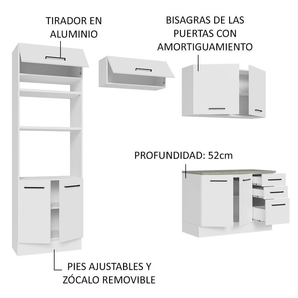 Cocina Integral 270 x 52 cm 8 Puertas 3 Cajones Blanco Agata Madesa 07