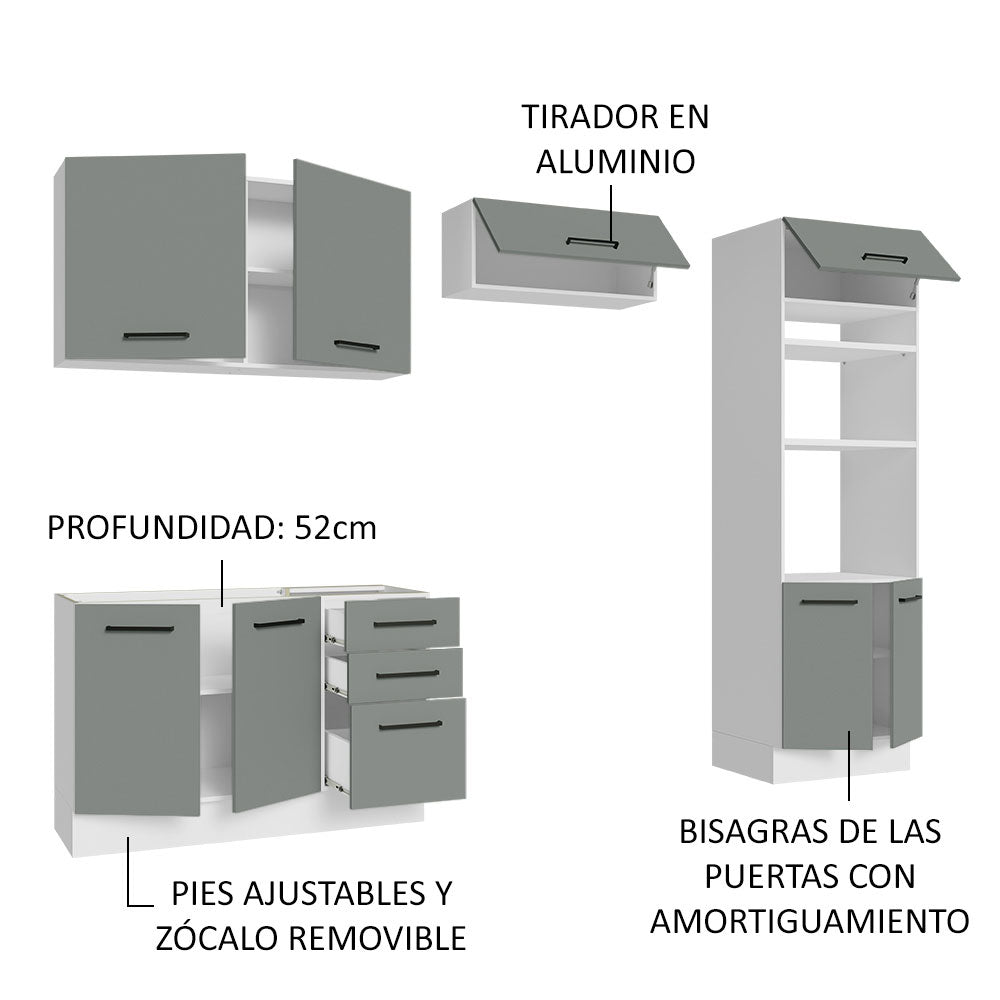 Cocina Integral 270cm Blanco/Gris Agata 08