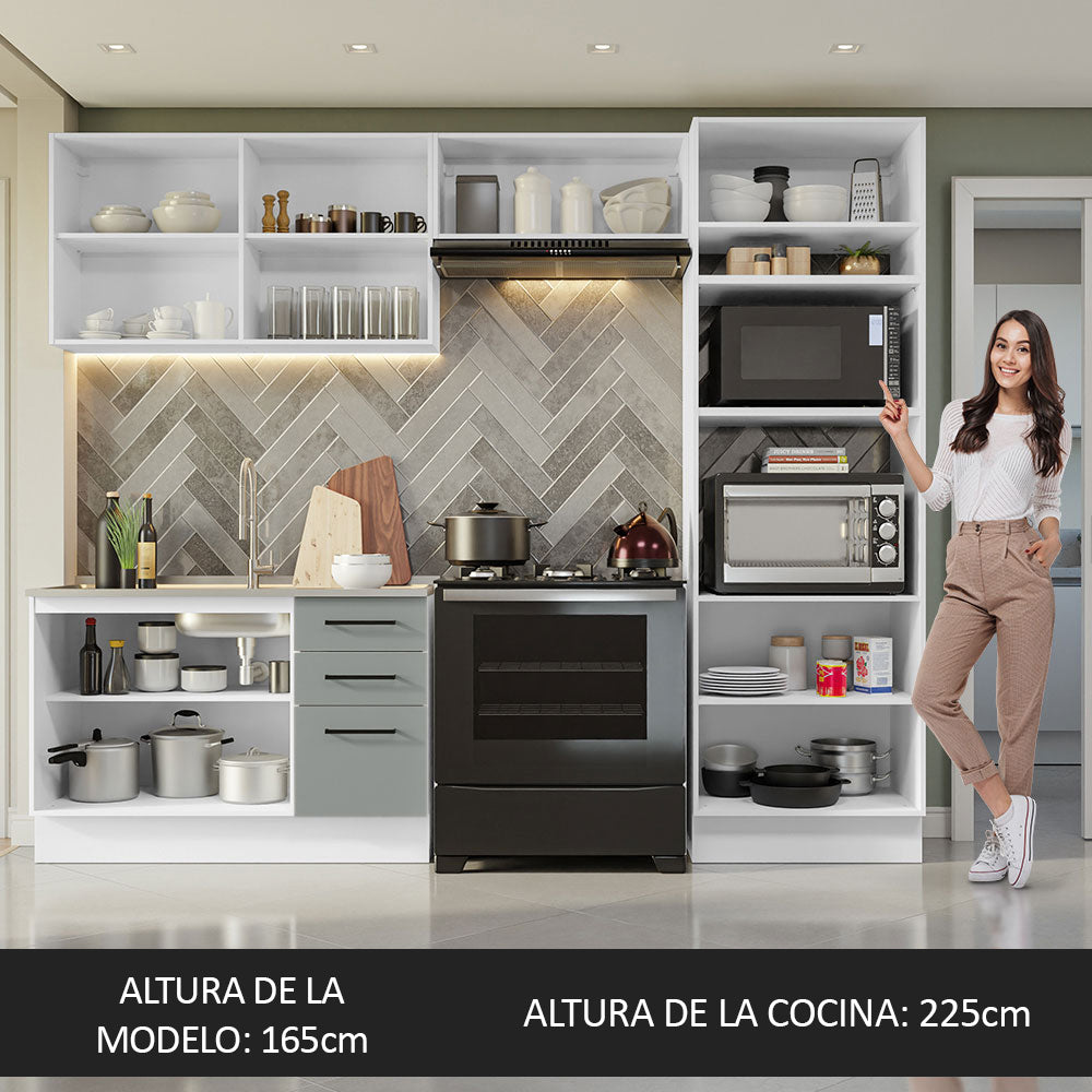 Cocina Integral 270 x 52 cm 8 Puertas 3 Cajones Blanco/Gris Agata Madesa 08