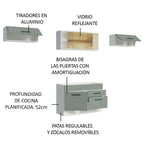 Cocina Integral 280 x 52 cm 5 Puertas 2 Cajones Blanco/Gris Agata Madesa