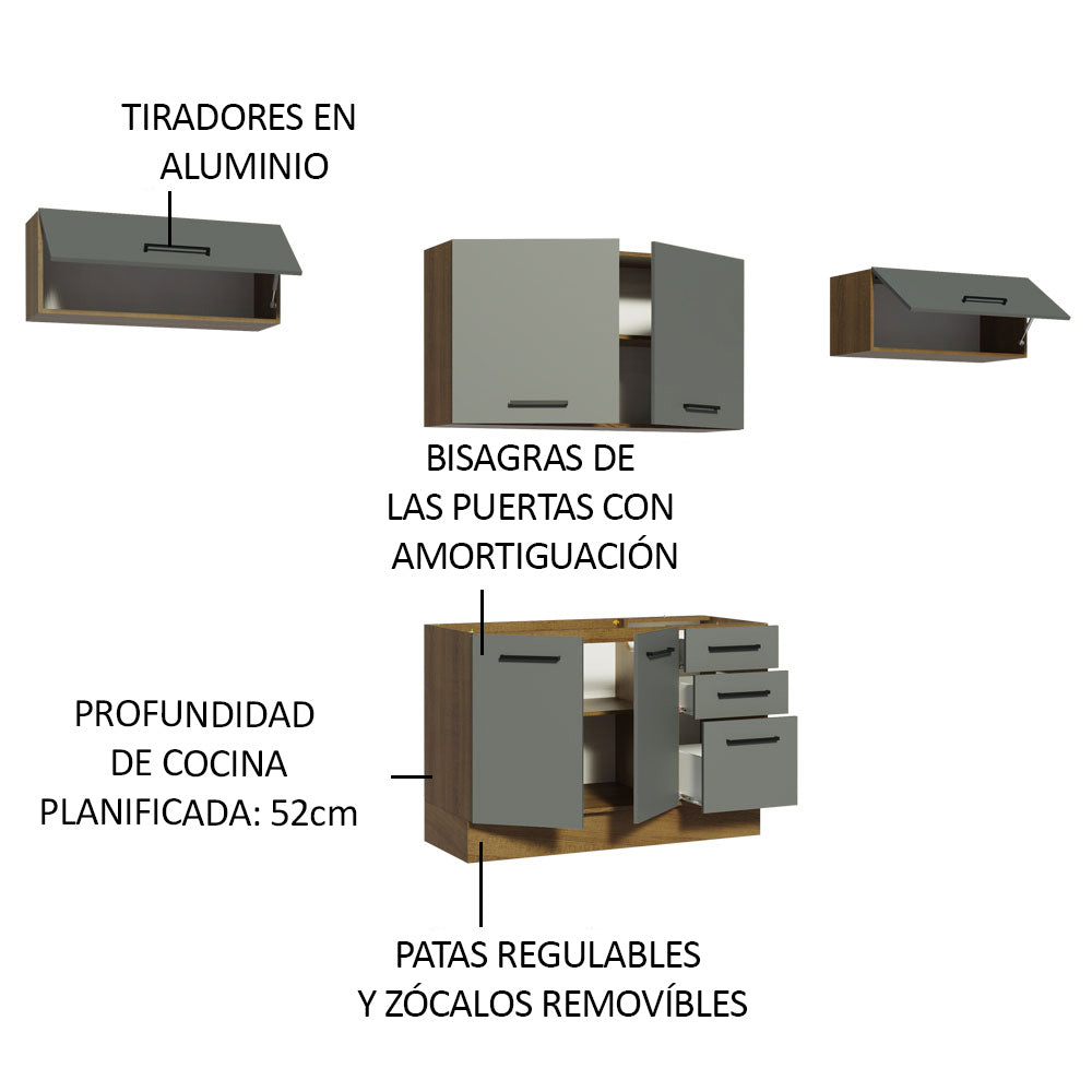 Cocina Integral 280 x 52 cm Marrón/Gris Agata Madesa