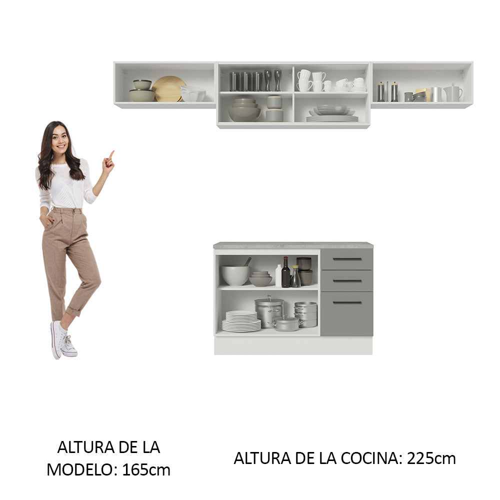 Cocina Integral 280 x 52 cm 5 Puertas 3 Cajones Blanco/Gris Agata Madesa 04