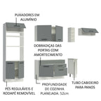 Cocina Integral 290 x 52 cm 7 Puertas 2 Cajones Con Mueble para Horno Blanco/Gris Agata Madesa