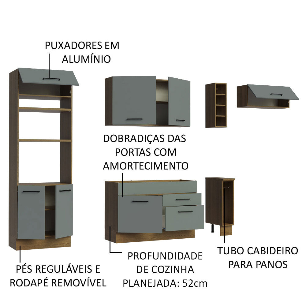 Cocina Integral 290 x 52 cm 7 Puertas 2 Cajones Con Mueble para Horno Marrón/Gris Agata Madesa