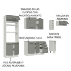 Cocina Integral 290 x 52 cm 8 Puertas 3 Cajones Con Mueble para Horno Blanco/Gris Agata Madesa 04