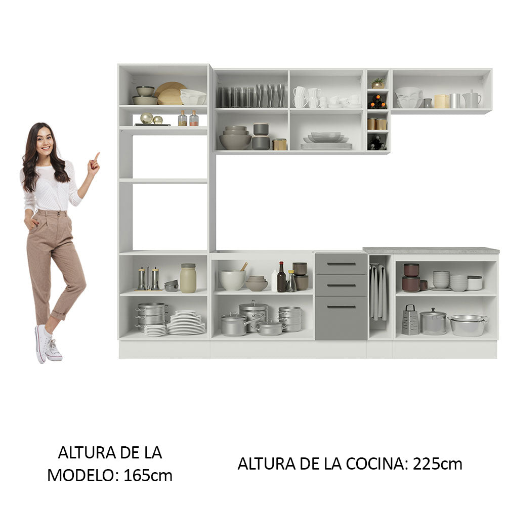 Cocina Integral 290 x 52 cm 10 Puertas 3 Cajones Con Mueble para Horno Blanco/Gris Agata Madesa 05