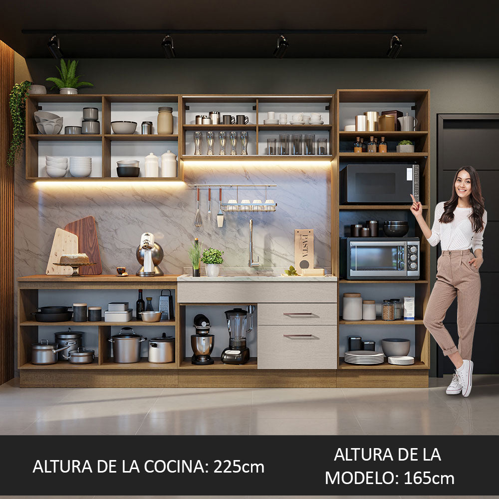 Cocina Integral 310 cm Con Mueble para Horno Marrón/Crema Agata Madesa