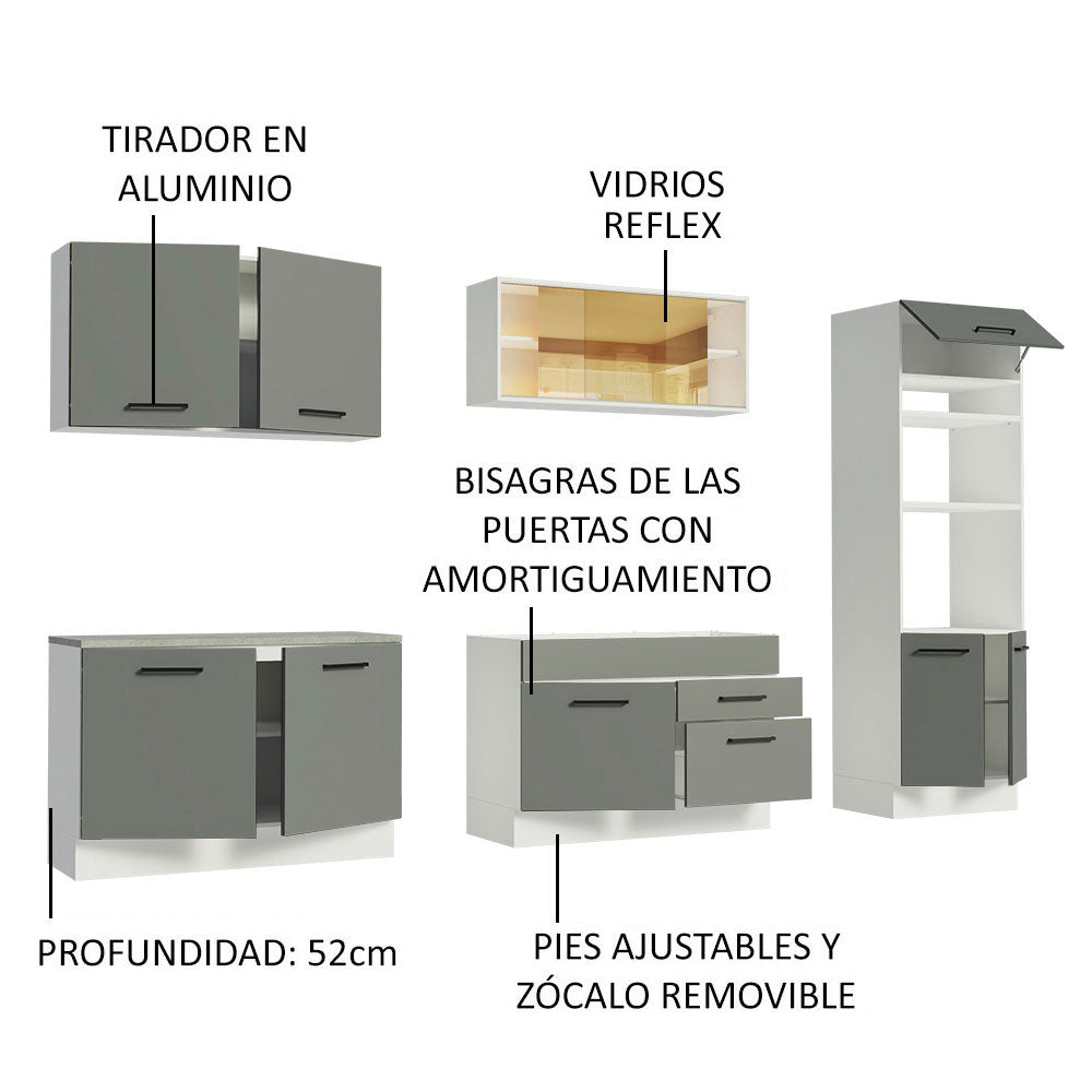 Cocina Integral 310cm Blanco/Gris Agata 01