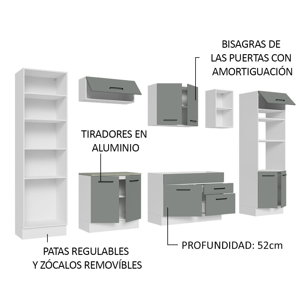 Cocina Integral 330 cm Con Mueble para Horno Blanco/Gris Agata Madesa