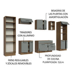 Cocina Integral 330 x 52 cm 9 Puertas 2 Cajones Con Mueble para Horno Marrón/Gris Agata Madesa