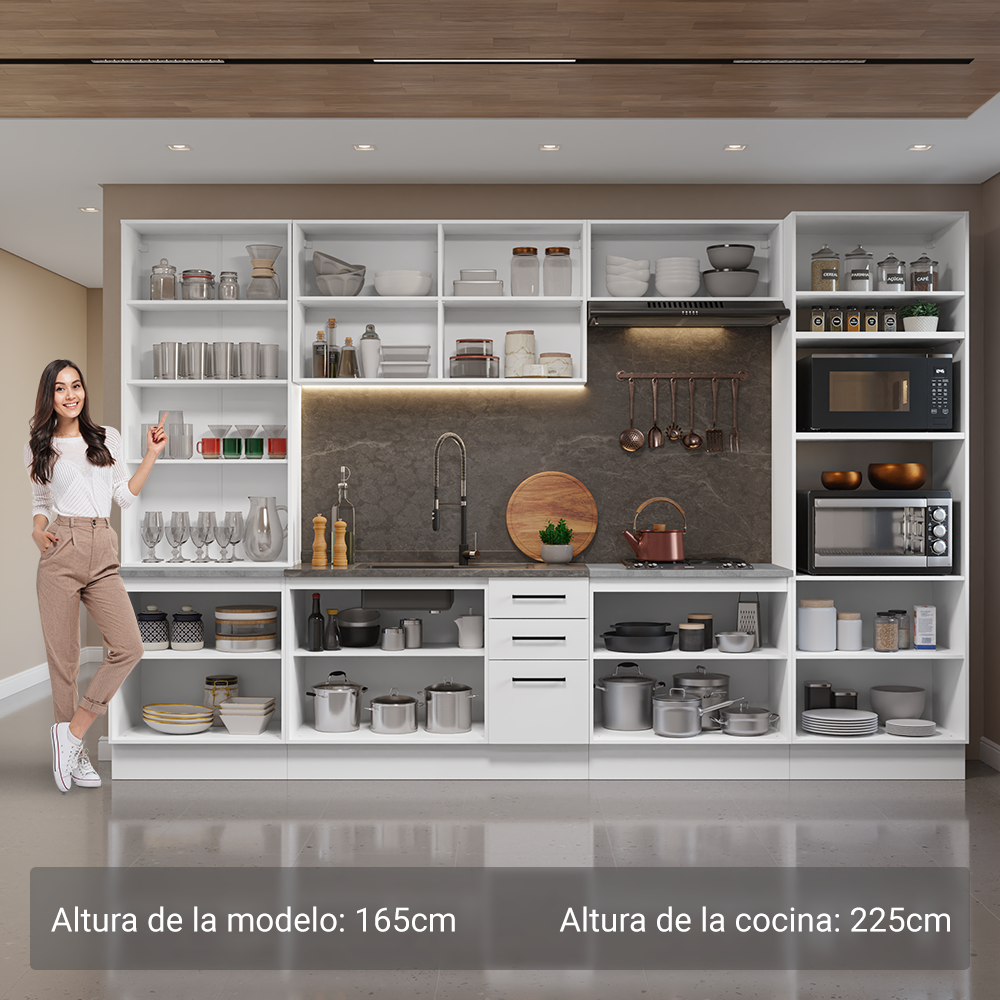 Cocina Integral 340 cm Con Mueble para Horno y Vitrina Blanco Agata Madesa