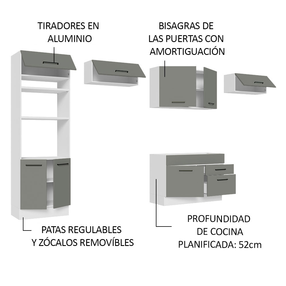 Cocina Integral 350 cm Con Mueble para Horno Blanco/Gris Agata Madesa