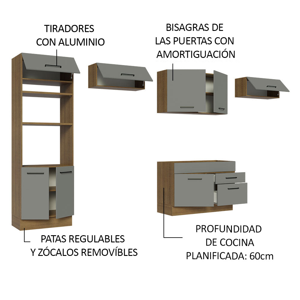 Cocina Integral 350 cm Con Mueble para Horno Marrón/Gris Agata Madesa
