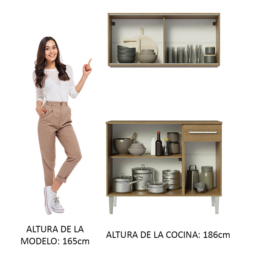 Cocina Compacta 105cm Con Gabinete Superior Marrón Emilly 01