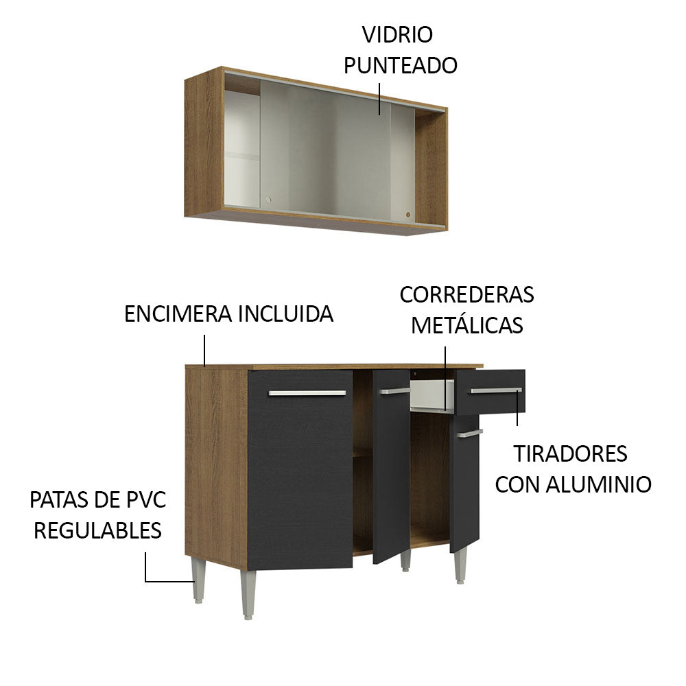 Cocina Compacta 105cm Con Gabinete Superior Marrón/Negro Emilly 01
