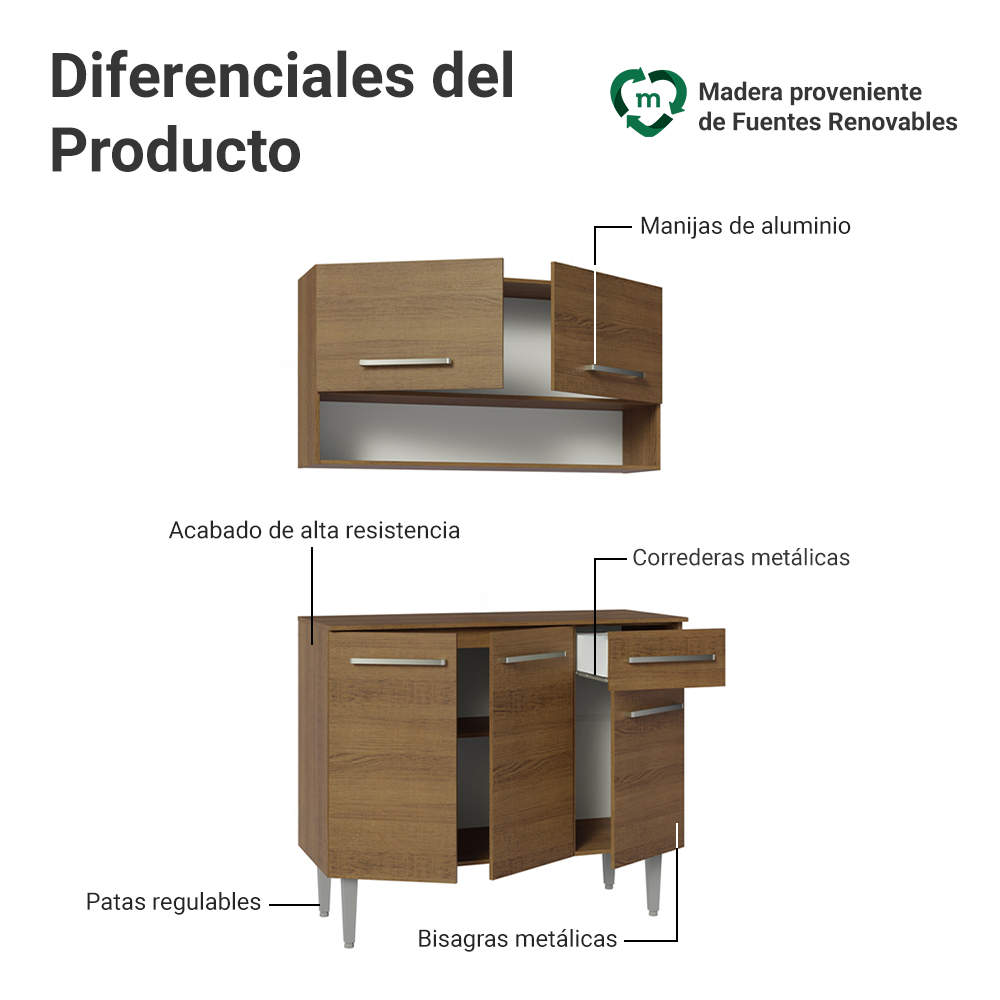 Cocina Integral 105cm Marrón Emilly 03