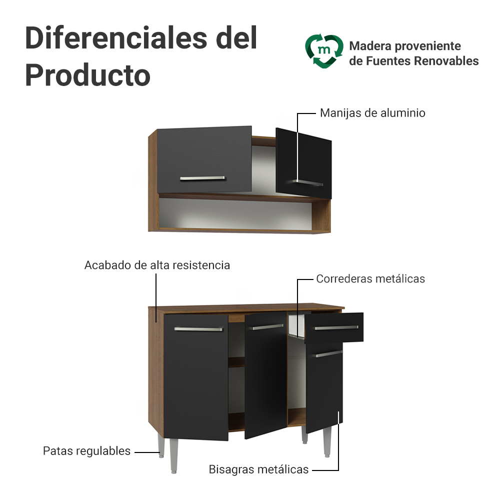 Cocina Integral 105cm Marrón/Negro Emilly 03