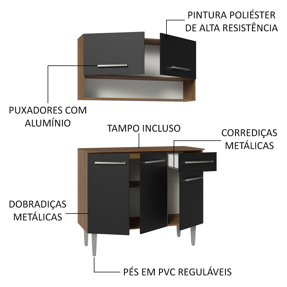 Cocina Integral 105cm Marrón/Negro Emilly 03