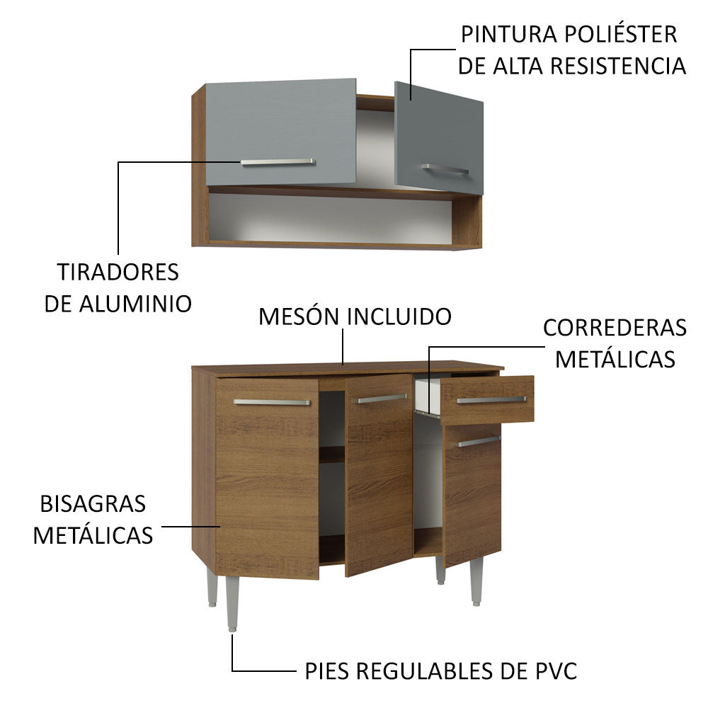 Cocina Integral 105cm Marrón/Gris Emilly Madesa 03