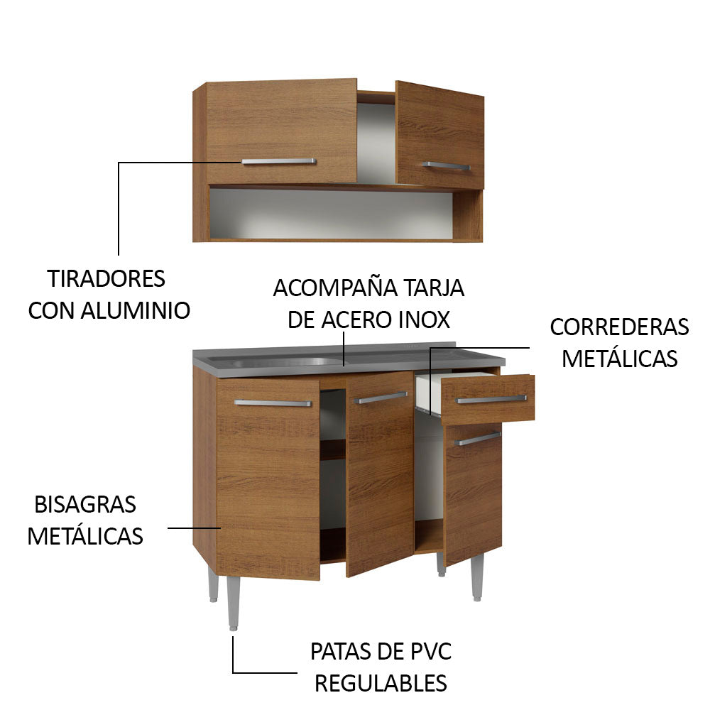 Cocina Compacta 105 cm Con Fregadero Marrón Emilly Madesa