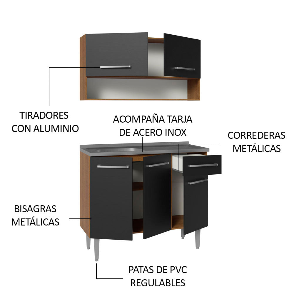 Cocina Integral 105cm con Tarja Marrón/Negro Emilly 04
