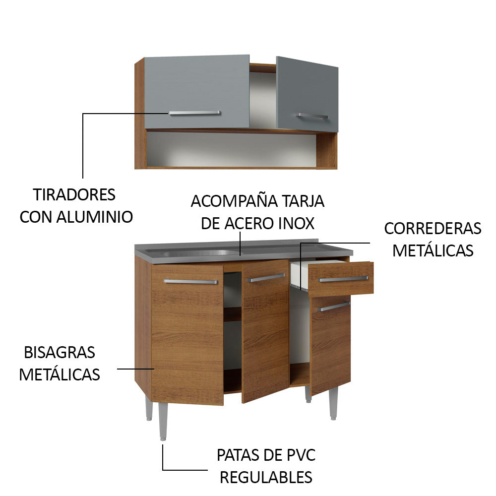 Cocina Integral 105cm con Tarja Marrón/Gris Emilly 04